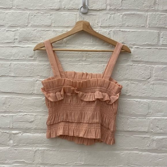 Tularosa x Revolve || Ellie Ruffle Smocked Crop Top Blush Pink M