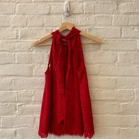 J. Crew || High Neck Tie Back Halter Party Top Lace Red XS NWT