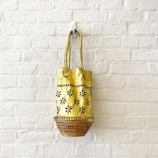 Soukwear || Leather x Woven Market Bag Tote Perforated Morocco London Gold