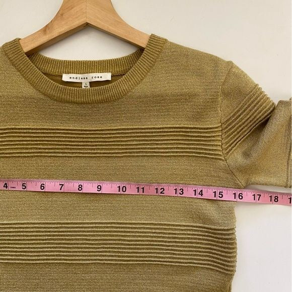 Endless Rose || Metallic Gold Striped Sweater Crew Neck Short Sleeve Small