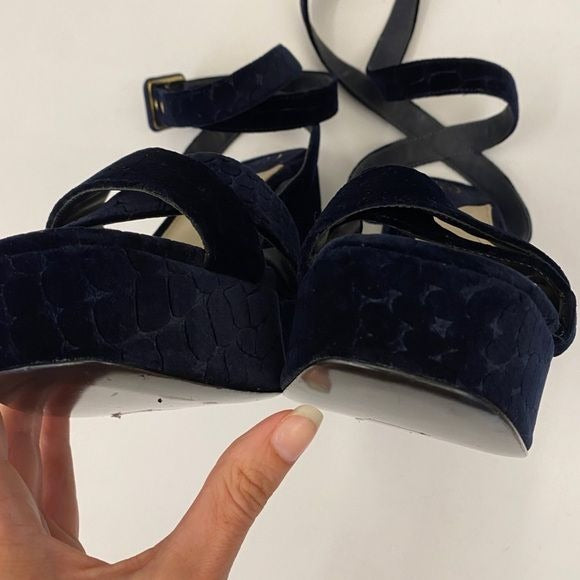 ASH || Boom Velvet Croc Embossed Platform Sandals Heels Midnight Navy 40