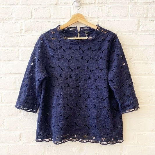 J.Crew Collection || Lustre Lace Mock Neck w/ Cami Tank Eyelet Navy Medium