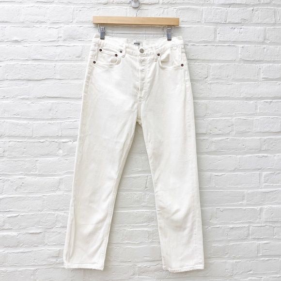 AGOLDE || Riley Crop High-Rise Straight Jeans in Sour Cream White 29