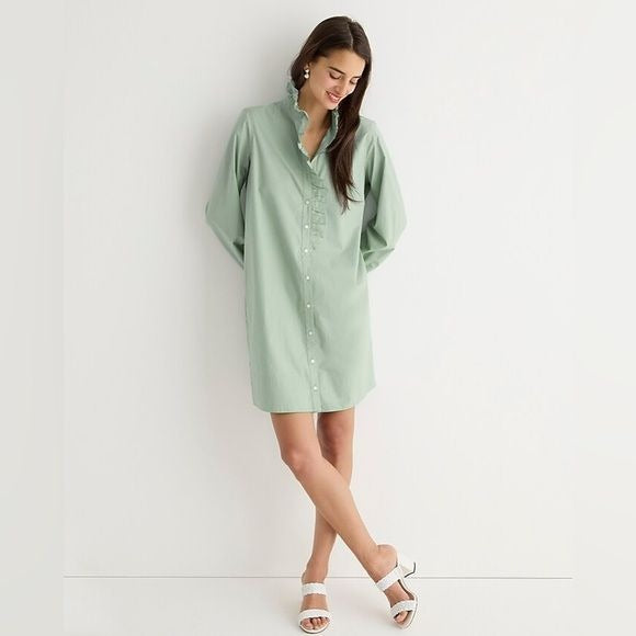 J. Crew || Cottage Shirtdress in Cotton Poplin Ruffle Long Sleeve Black 00