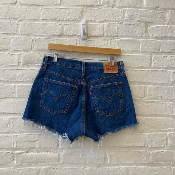 LEVI’S || 501 High Rise Denim Cutoff Shorts Drive Me Crazy Blue Distressed 29