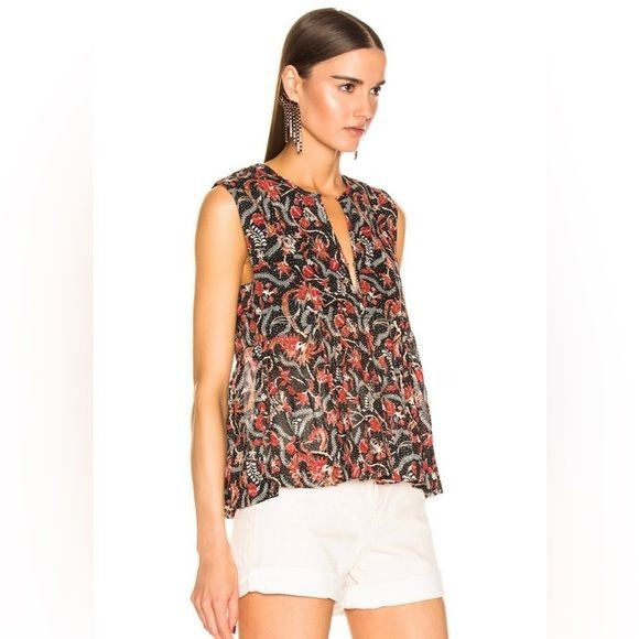 Etoile Isabel Marant || Erney Blouse Top Floral Print Black Red 34 / US 2