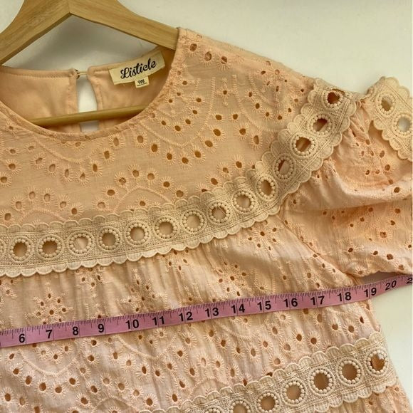 Listicle || Eyelet Tiered Mini Dress Peach Medium