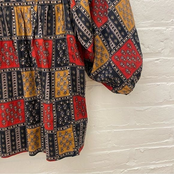 Anthropologie || Sunner Patchwork Pinochle Top Tunic Red Navy XS