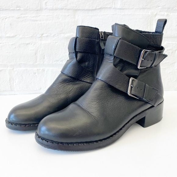 Gentle Souls || Best Of Moto Boots Leather Buckles Black 8.5