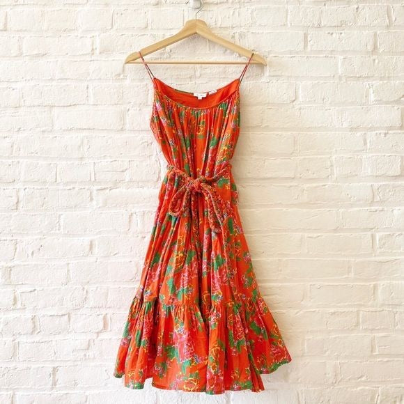 RHODE || Lea Rope Belted Floral Cotton Sundress Red Large