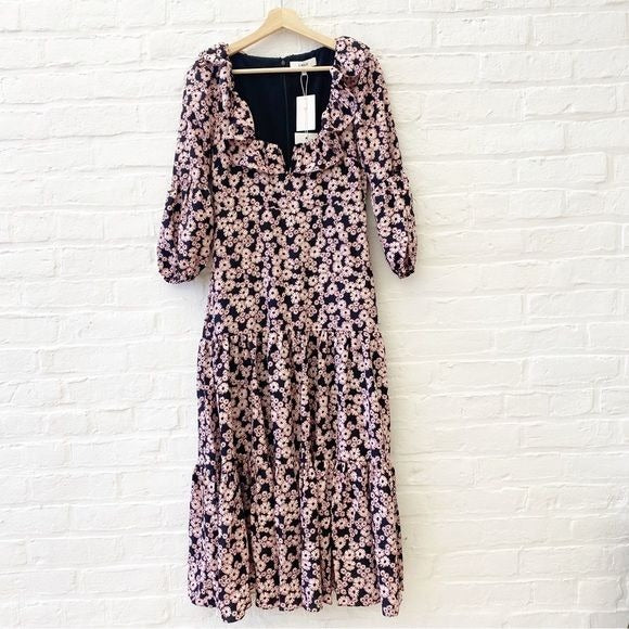 Likely || Bella Floral Midi Dress Wire V Front Lilac