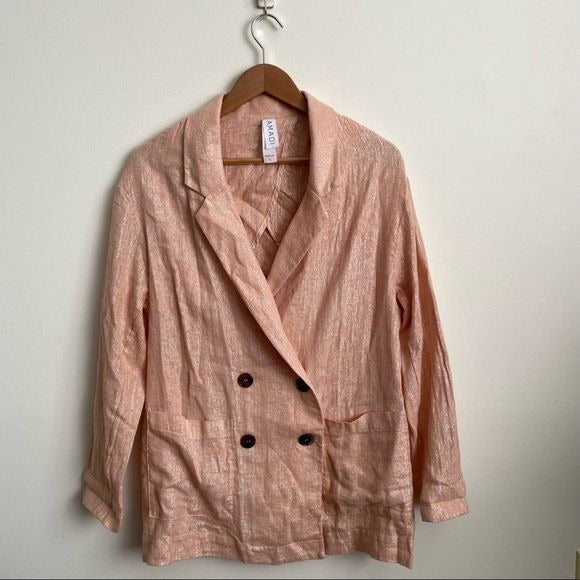 Anthropologie || Amadi Kaye Pink Shimmer Metallic Blazer Large