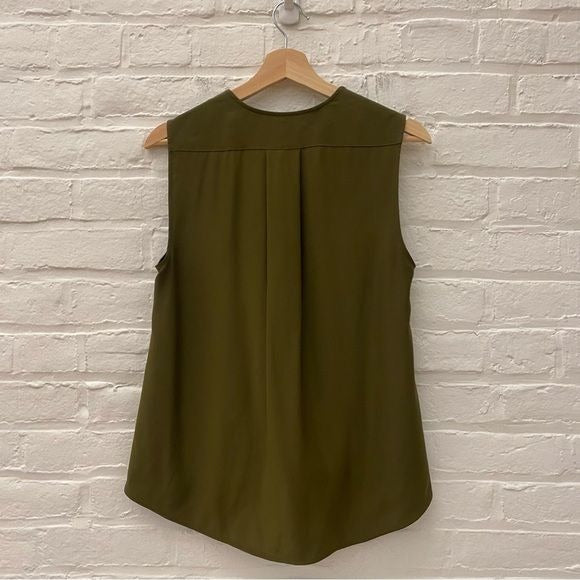 Rag & Bone || Victor Sleeveless Draped Silk Charmeuse Blouse Green Small