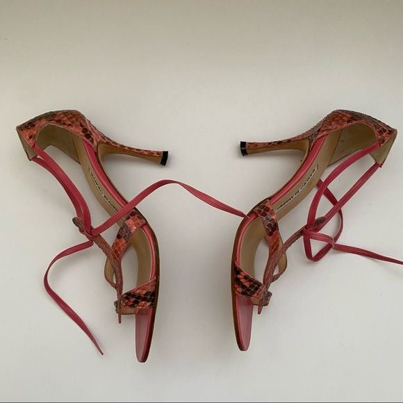 Manolo Blahnik || Venusa Pink Python Snake Sandal Pink