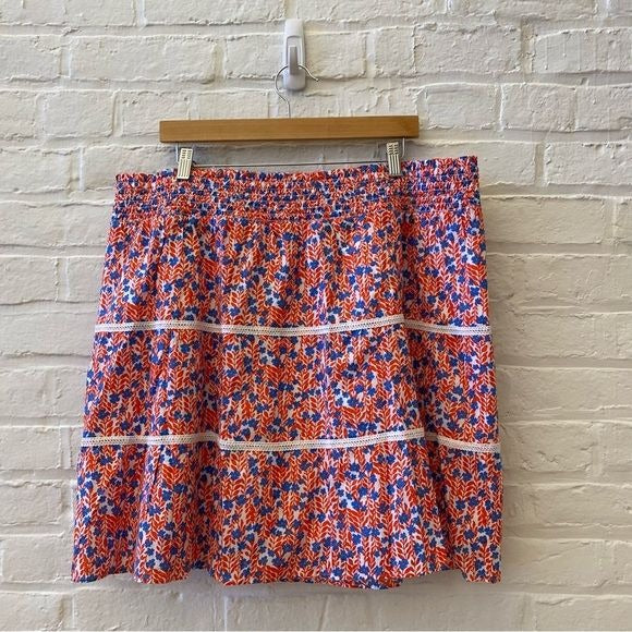 J.Crew || Smocked Tiered Mini Skirt Floral Red Blue 2X