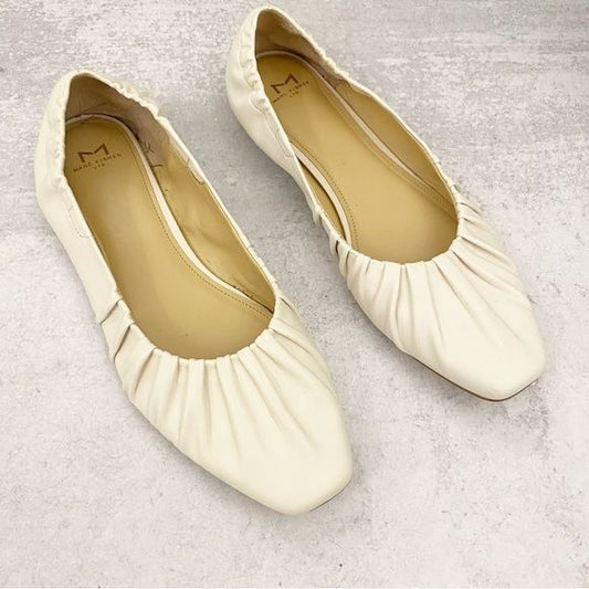 Marc Fisher || Ophia Ruched Ballet Flats Ivory Leather Slip On 9.5