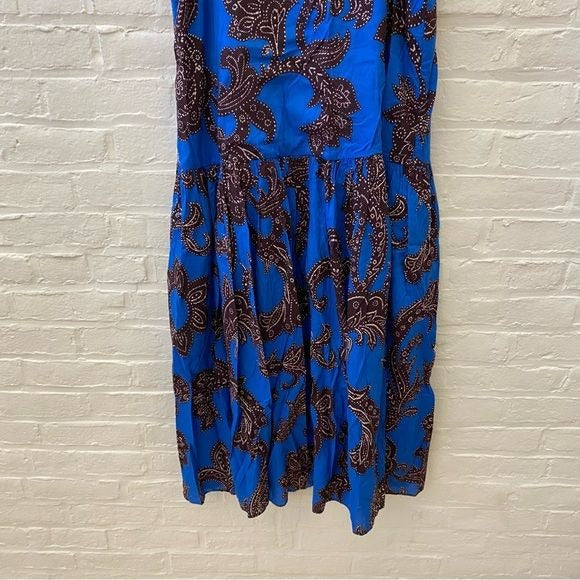 Anthropologie || Atsu Flounced Paisley Maxi Dress Floral Button Back Blue M