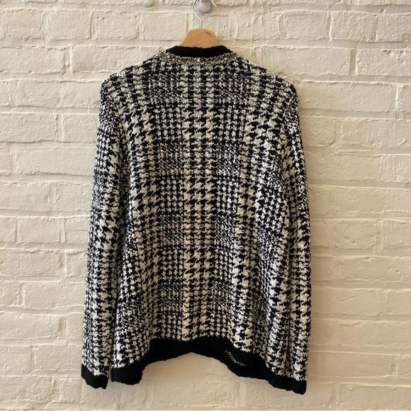 Chicos || Pearl Detail Houndstooth Plaid Open Cardigan 2 / Large Chanel Look