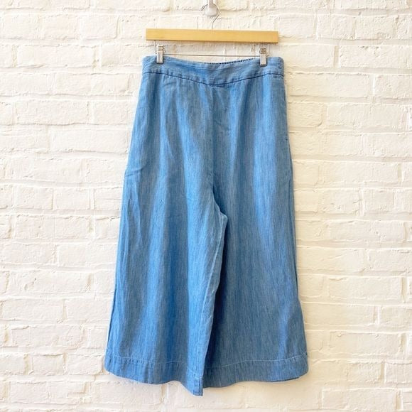 Madewell || Chambray Huston Pull On Crop Pants Wide Leg Blue Large