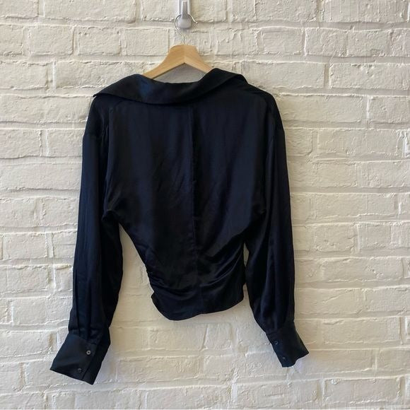 Zara || Ruched Stain Effect Top Blouse Silky Black Small