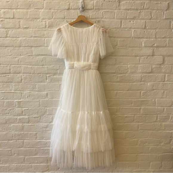 Showpo. || Jiraye Tulle Midi Dress Flutter Sleeve Bridal Tuelle White 4 NWT