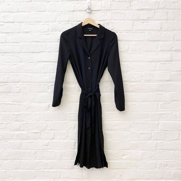 Frank and Oak || Minimalist Long Sleeve Midi Dress Belted Black XS