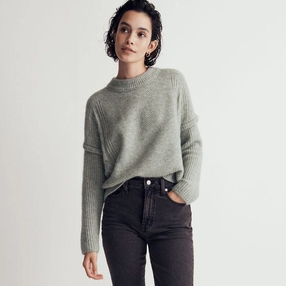 Madewell || Havener Pullover Sweater Cable Knit Boxy Green