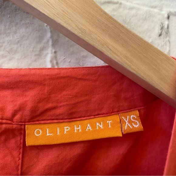 Oliphant || Puff Sleeve Cotton Poplin Blouse Top Coral Red XS