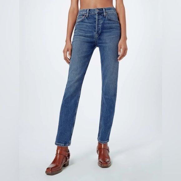 RE/DONE || 90s High Rise Ankle Crop Jeans in Mid 70s Wash Blue 24