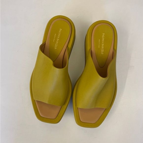 Paloma Barcelo || Maici Platform Slide Sandal Flatform Heel Leather Yellow 38