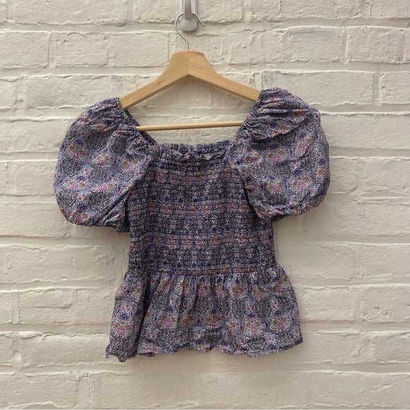 J. Crew || Smocked Square Neck Puff Sleeve Top Liberty Fabric Club Nouveau XS