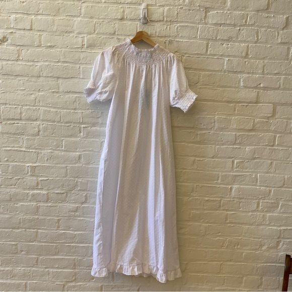 Hill House || The Caroline Nap Dress Smocked Maxi Bright White Swiss Dot L NWT