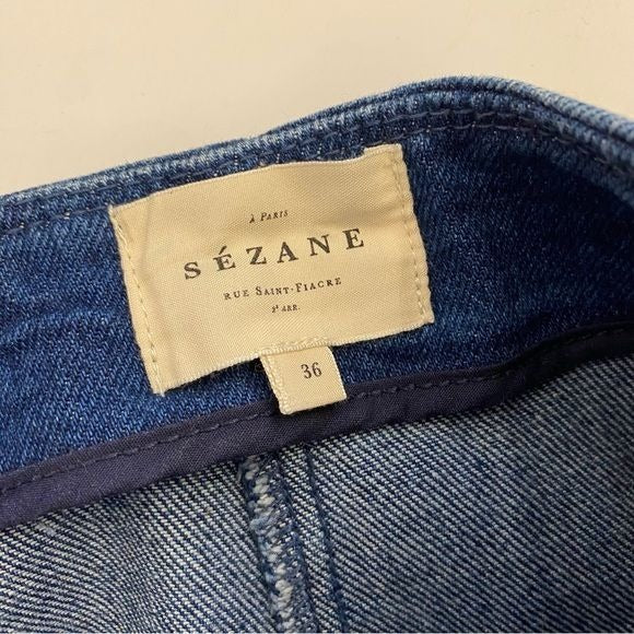 Sezane || Rome Shorts Pleated Belted Cuffed in Denim Blue 36 US 4