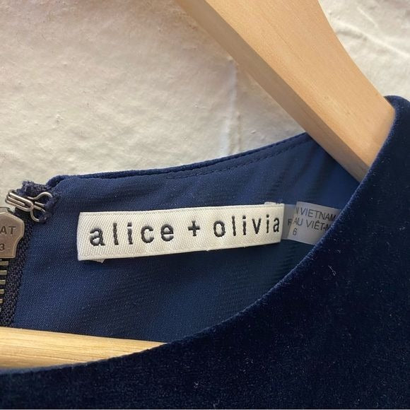 Alice + Olivia || Enid Velvet Mini Dress Ruffle Navy Blue 6