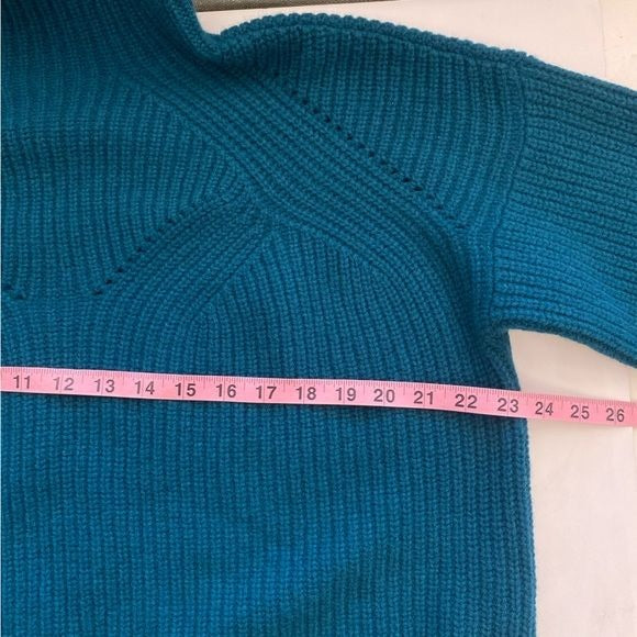 Billy Reid || Transfer Rib Funnel Neck Sweater Merino Wool Gemstone Green Blue M