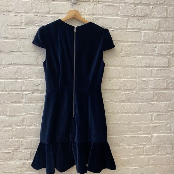 Alice + Olivia || Enid Velvet Mini Dress Ruffle Navy Blue 6