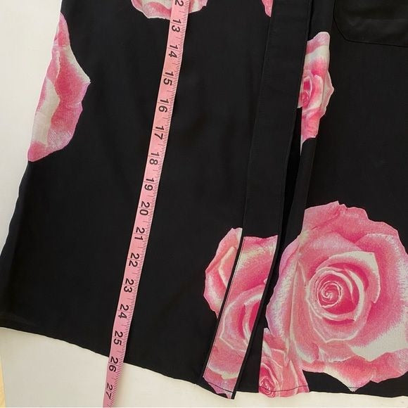 GANNI || Fayette Rose Print Silk Button Down Shirt Blouse Black Pink 36 US 4