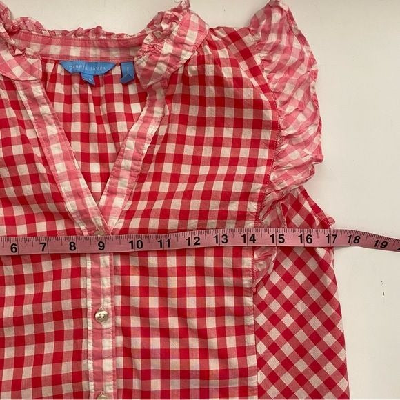 Draper James || Sleeveless Ruffle Button Down Gingham Top in Pink White XS