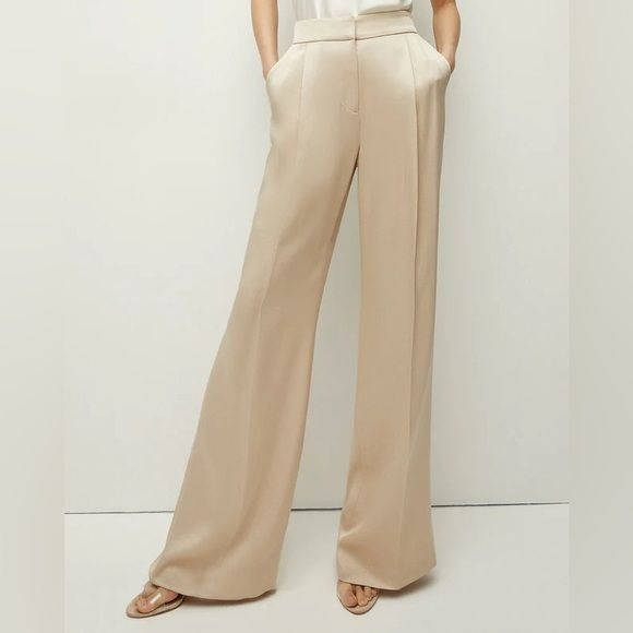 Veronica Beard || Robinne Pleated Satin High Rise Wide Leg Pants Sand Cream 2