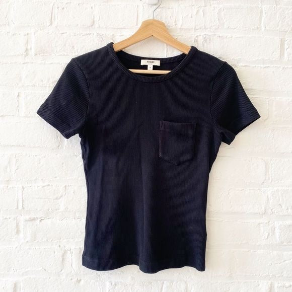 AGOLDE || Arlo Ribbed Short Sleeved Pocket Tee Black Medium