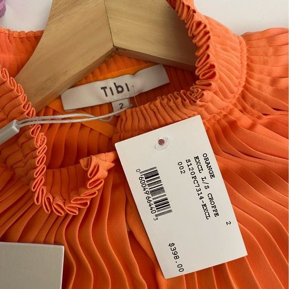 Tibi || Pleated Edwardian Crop Top Blouse In Orange 2 NWT