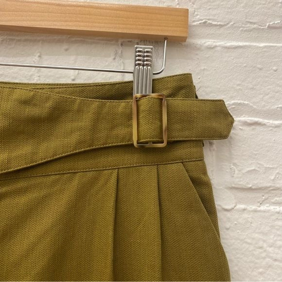 Sezane || Francky Trousers Buckle Linen Blend Olive Green Khaki 36 US 4