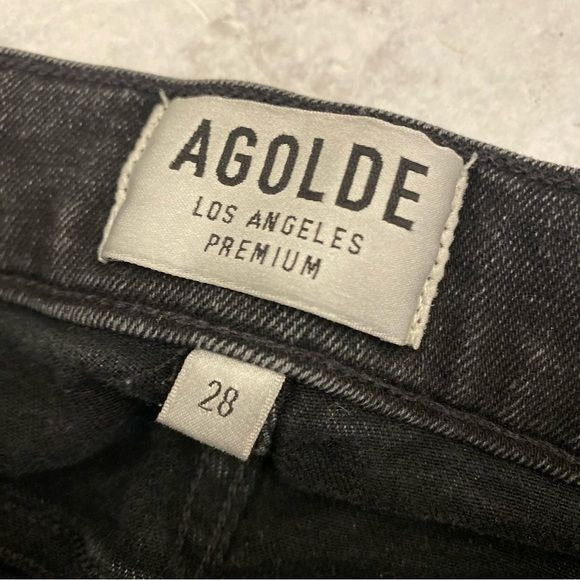 AGOLDE || Sophie High Rise Skinny Crop in Temple Washed Black Gray Distressed 28