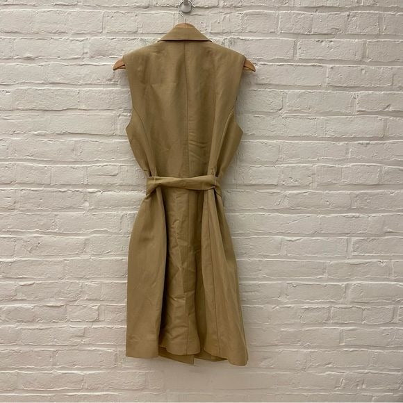 H&M || Linen Blend Button Front Sleeveless Shirt Dress Tie Belt Tan M