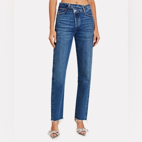 AGOLDE || Criss Cross Straight Leg Jeans in Range Wash Blue 34