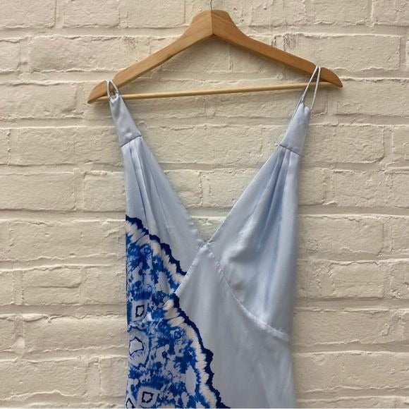 Whistles ||,Silk Tie Dye Bias Dress Strappy Open Back Blue 10 NWT