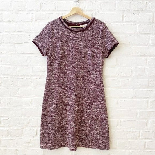 LOFT || Tweed Knit Fringe Dress Burgundy Maroon 10