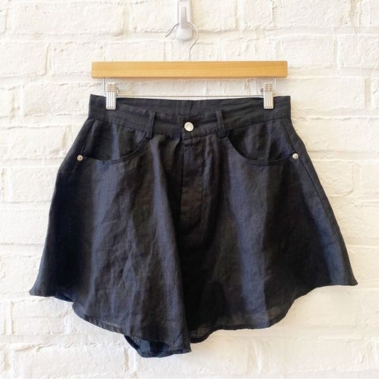 Talulah || High Waist Linen Ramie Blend Shorts Black Medium