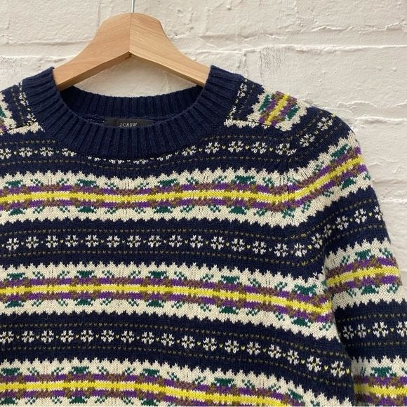 J. Crew || Striped Fair Isle Crewneck Sweater Navy XS