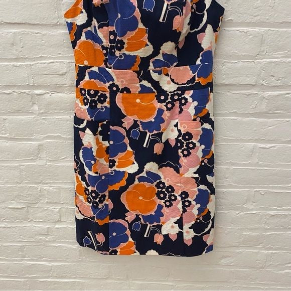 Boden || Retro Floral Sheath Pencil Dress Navy Orange 6 NWT